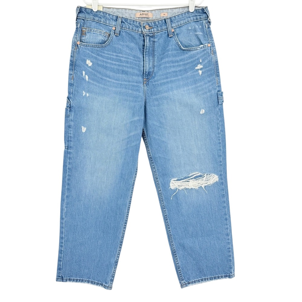 Ariat REAL Denim Tomboy Carpenter HR Relaxed Straight Jeans Distressed 32R NWT - Picture 2 of 13